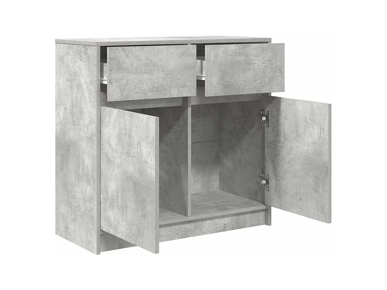 Buffet avec tiroir gris béton 80x34x76 cm bois d'ingénierie