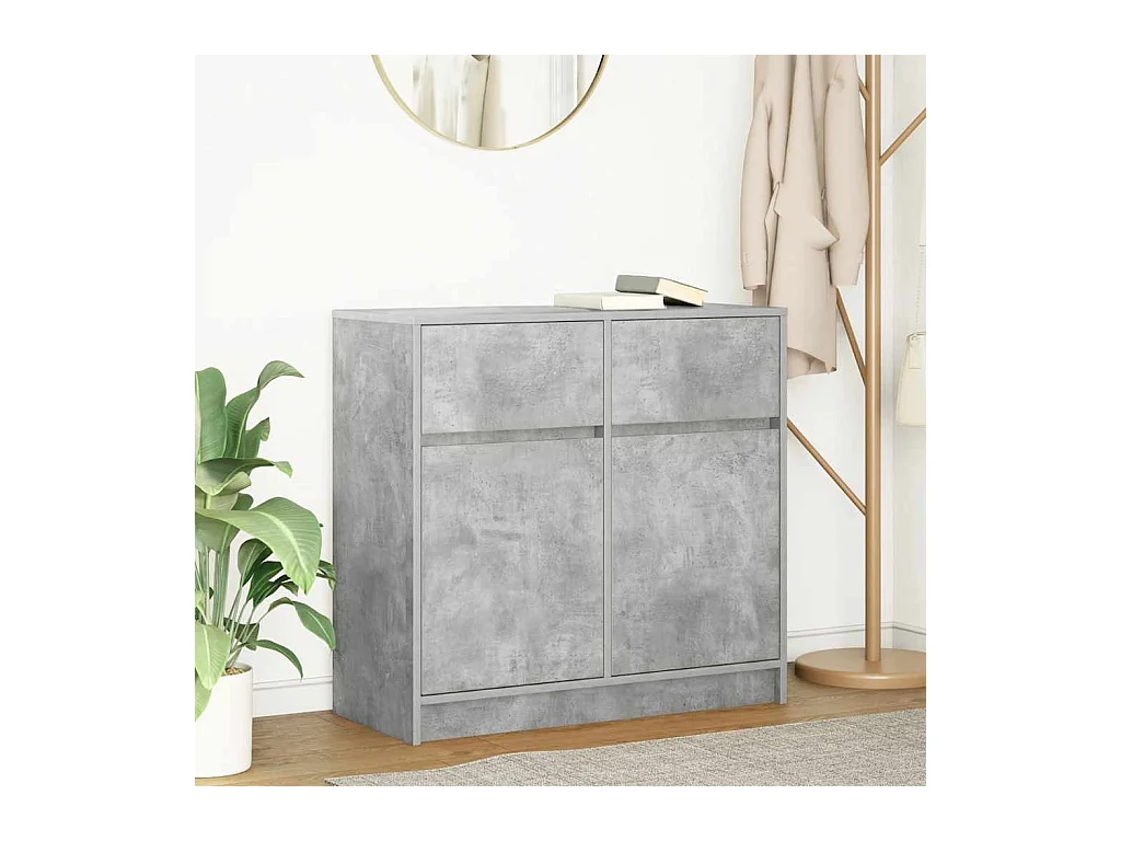 Buffet avec tiroir gris béton 80x34x76 cm bois d'ingénierie
