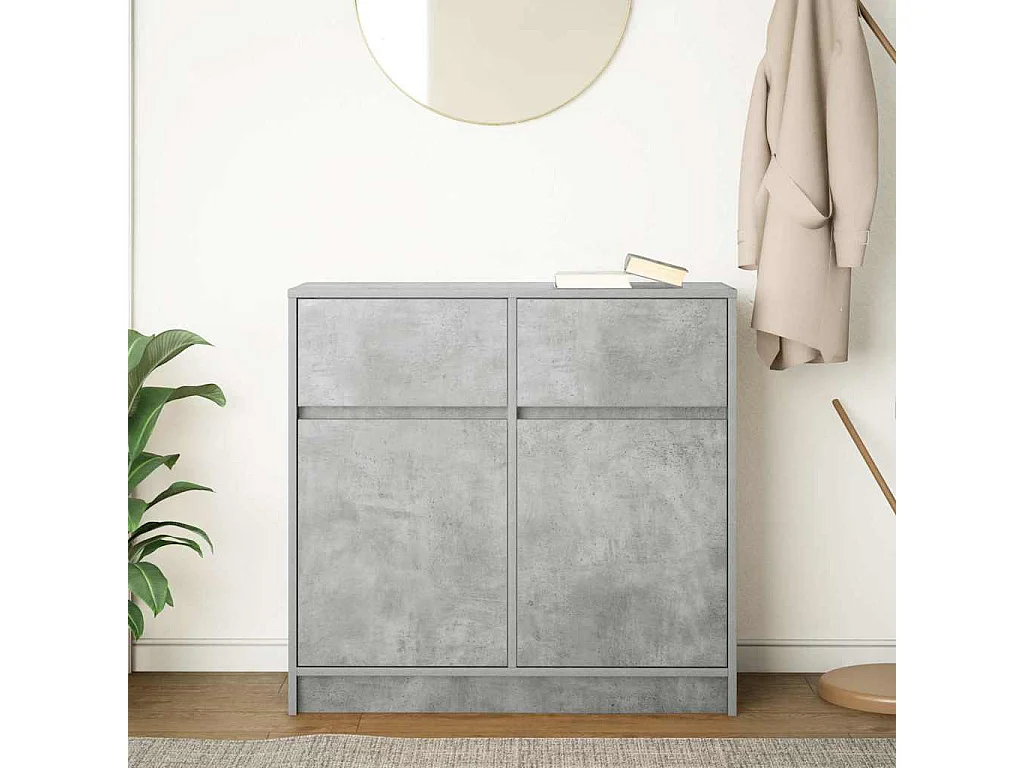 Buffet avec tiroir gris béton 80x34x76 cm bois d'ingénierie