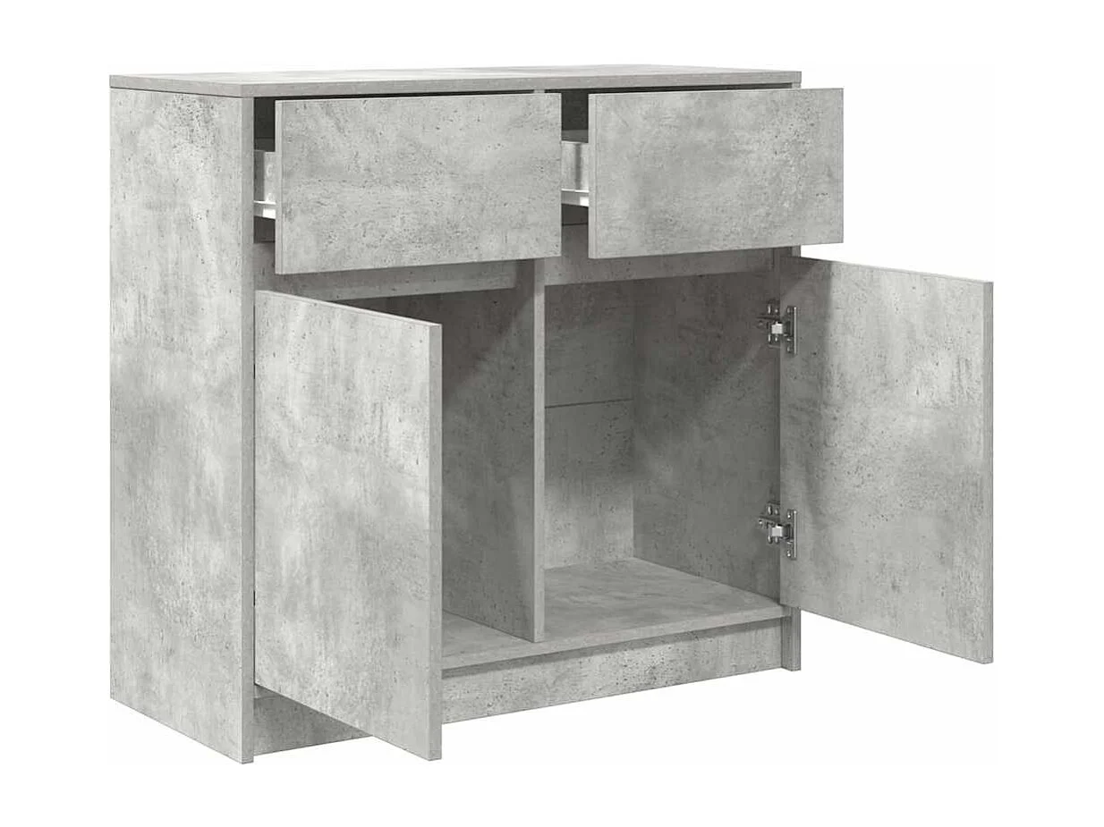 Buffet avec tiroir gris béton 80x34x76 cm bois d'ingénierie