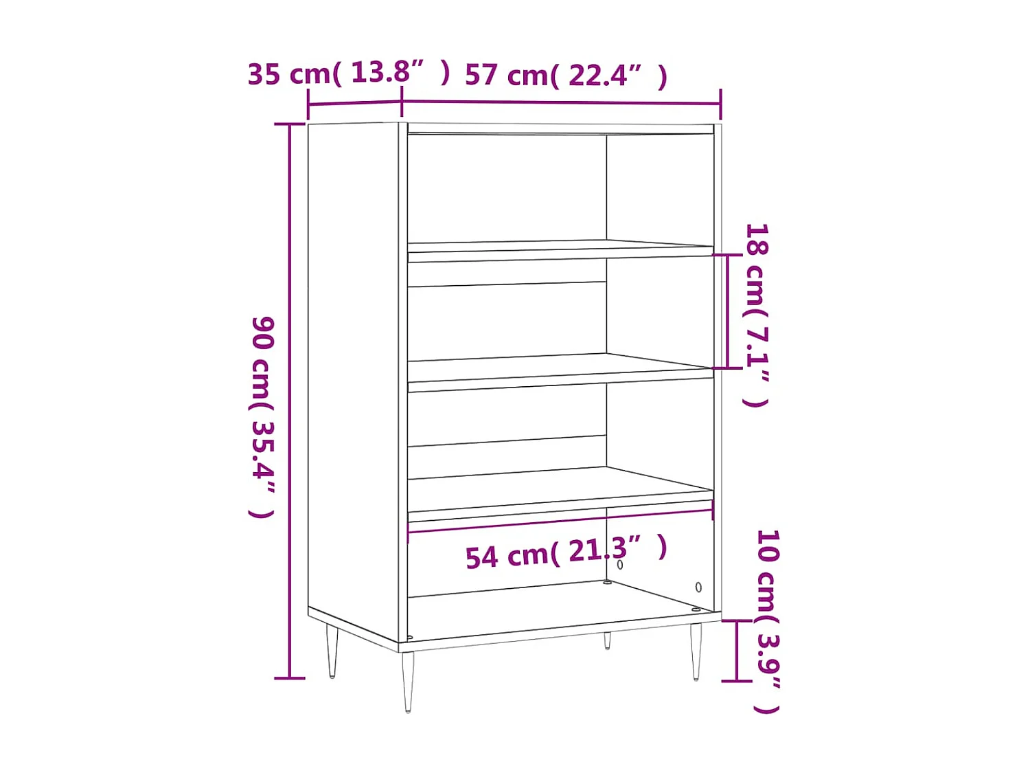 Buffet haut blanc 57x35x90 cm bois d'ingénierie