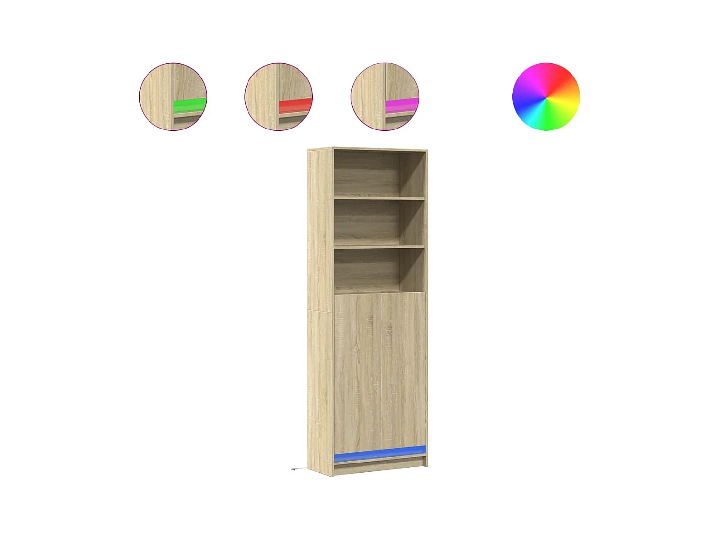 Credenza alta a LED in rovere Sonoma 69x32,5x200 cm in legno ingegnerizzato