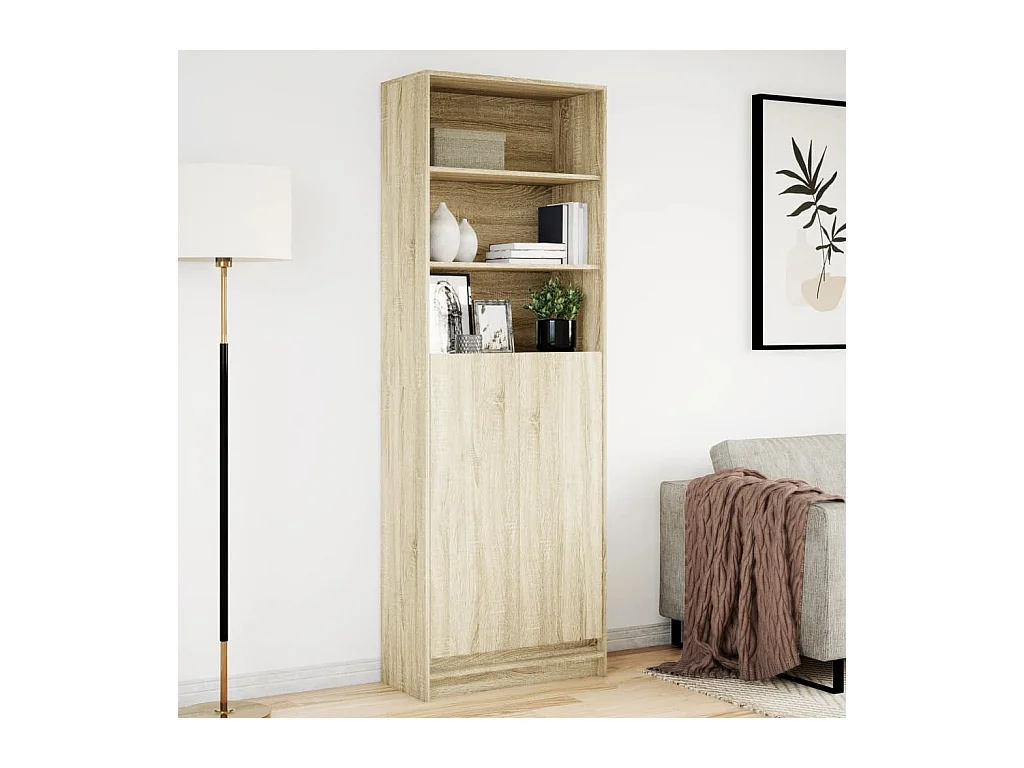 Credenza alta a LED in rovere Sonoma 69x32,5x200 cm in legno ingegnerizzato