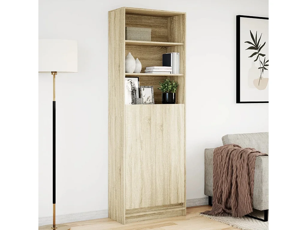 Credenza alta a LED in rovere Sonoma 69x32,5x200 cm in legno ingegnerizzato