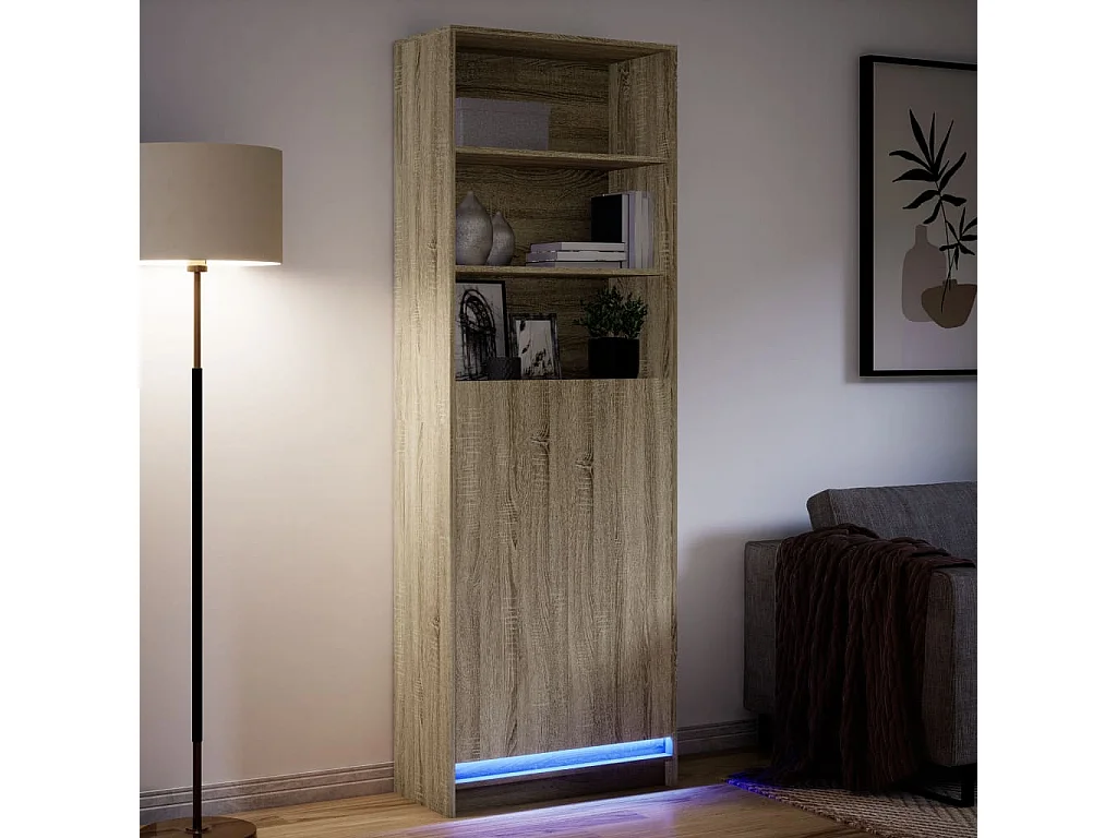 Credenza alta a LED in rovere Sonoma 69x32,5x200 cm in legno ingegnerizzato
