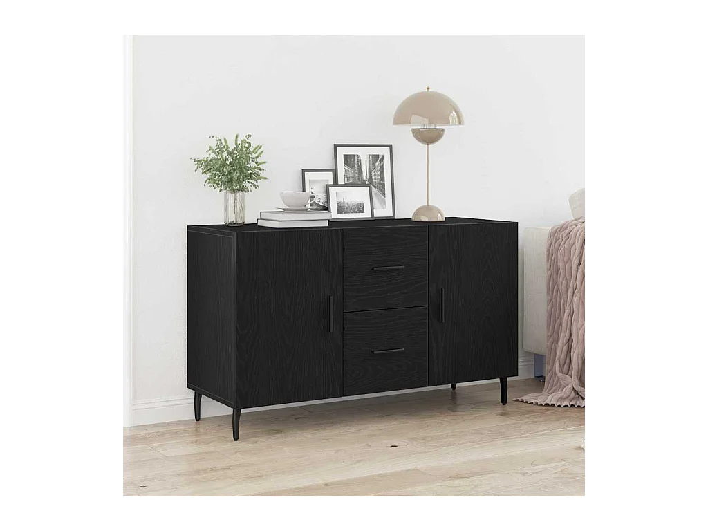 Buffet Noir Chêne 100x36x60 cm en bois d'ingénierie