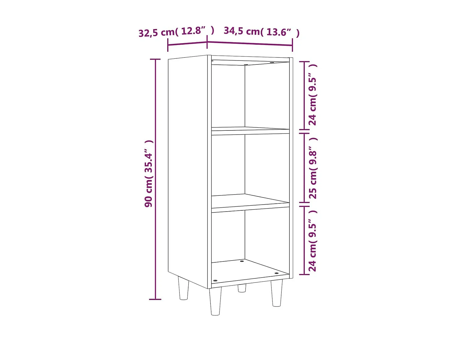 Wit dressoir 34,5x32,5x90 cm bewerkt hout