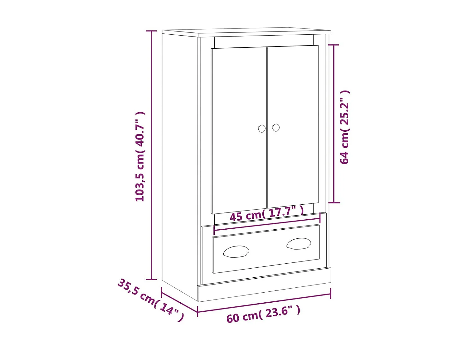 Buffet haut blanc 60x35,5x103,5 cm bois d'ingénierie