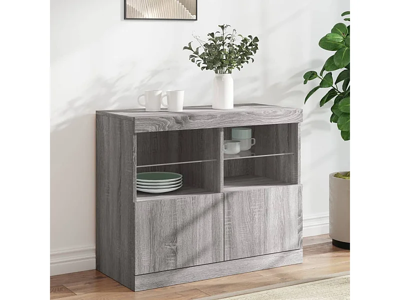 Buffet avec lumières LED sonoma gris 81x37x67 cm