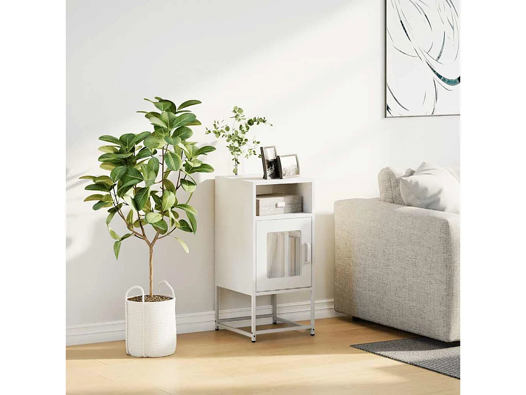 Table de chevet blanc 36x39x78 cm acier laminé à froid