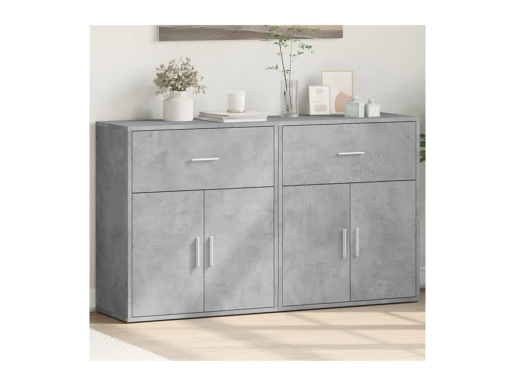 Buffets 2 pcs gris béton 60x31x70 cm bois d'ingénierie