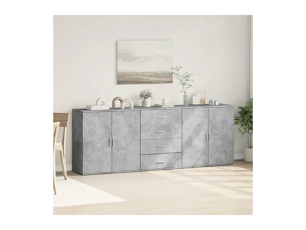 Buffets 3 pcs gris béton bois d'ingénierie
