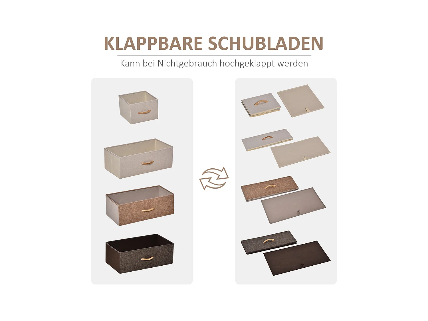 Commode avec 5 tiroirs pliables en tissu, design moderne, lin et métal, marron (58x29x99 cm)