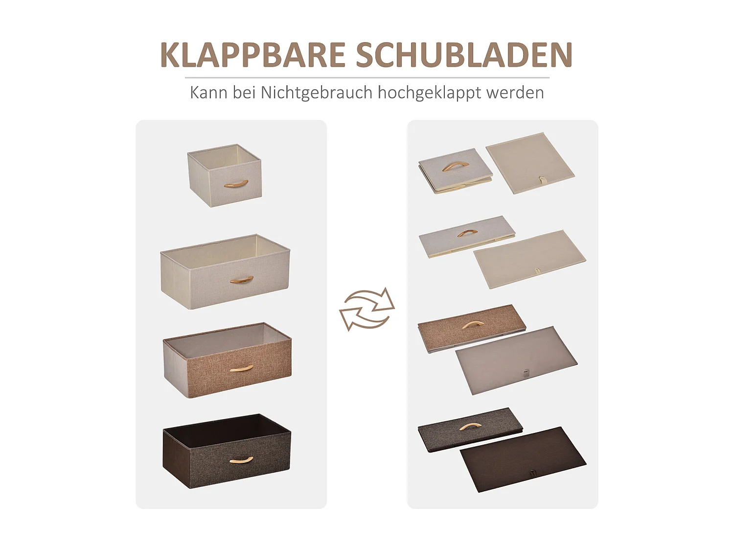 Commode avec 5 tiroirs pliables en tissu, design moderne, lin et métal, marron (58x29x99 cm)