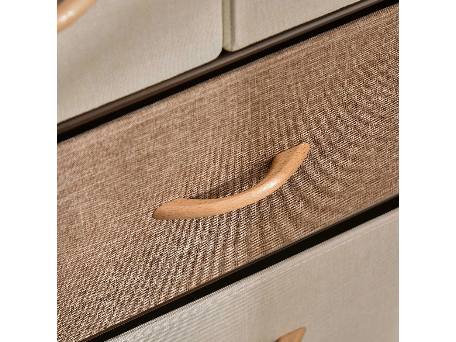 Commode avec 5 tiroirs pliables en tissu, design moderne, lin et métal, marron (58x29x99 cm)