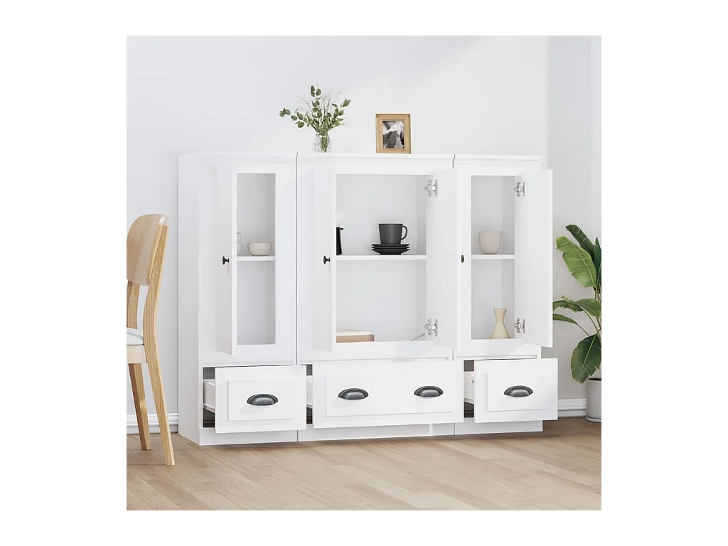 Buffets 3 pcs blanc bois d'ingénierie