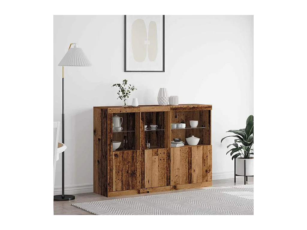 Buffet avec lumières LED - Bois ancien 142,5x37x100 cm - Bois reconstitué