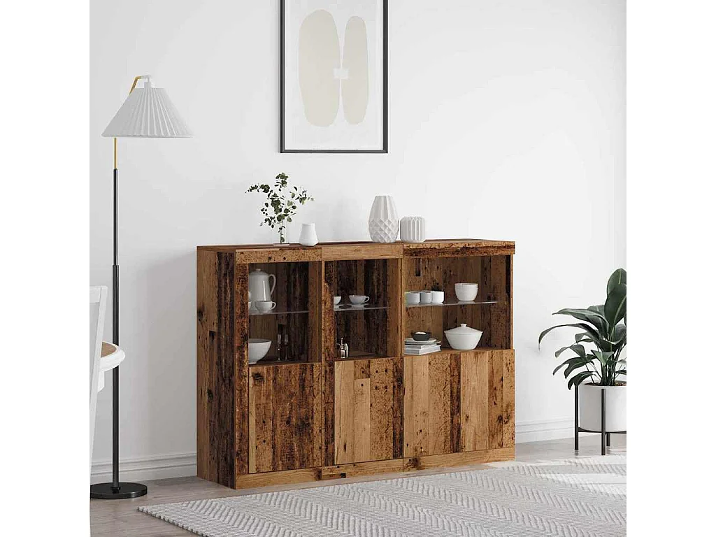 Buffet avec lumières LED - Bois ancien 142,5x37x100 cm - Bois reconstitué
