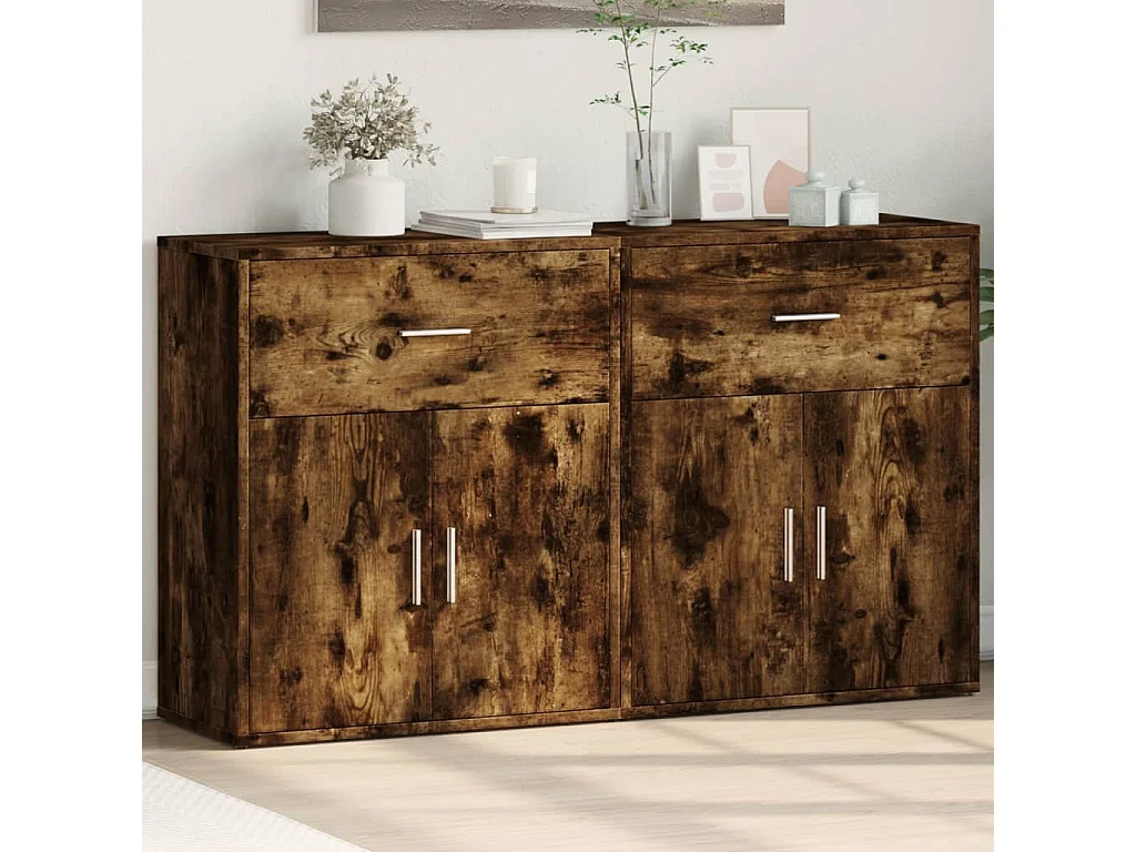 Buffets 2 pcs chêne fumé 60x31x70 cm bois d'ingénierie