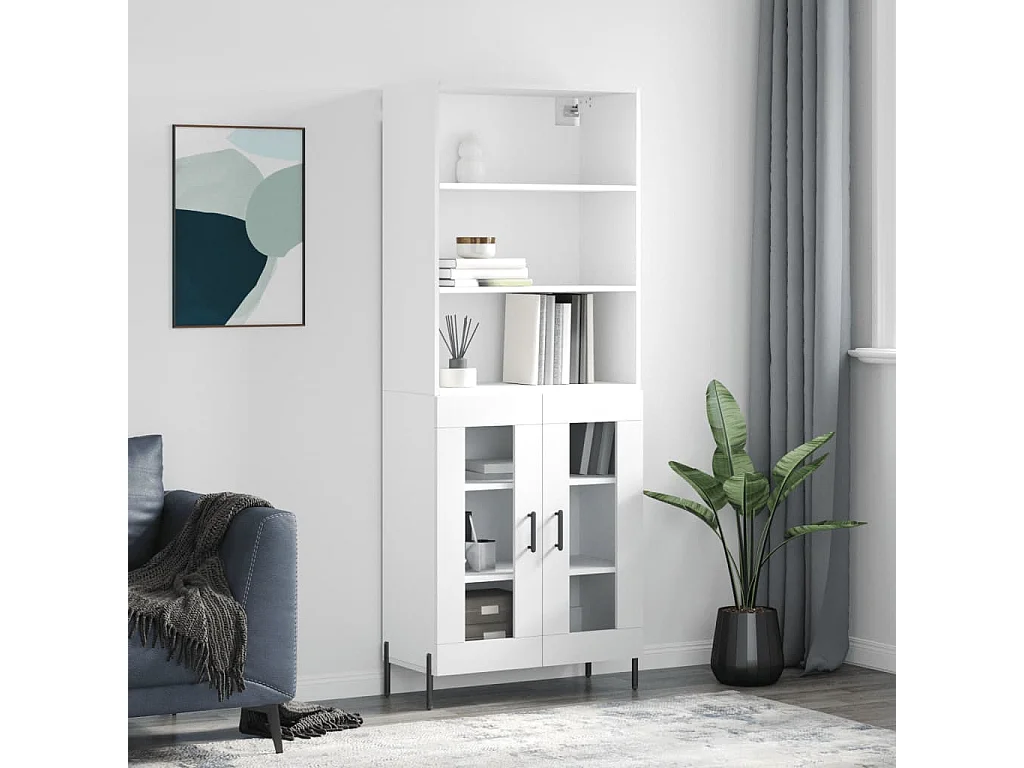 Aparador alto blanco 69,5x34x180 cm Madera contrachapada