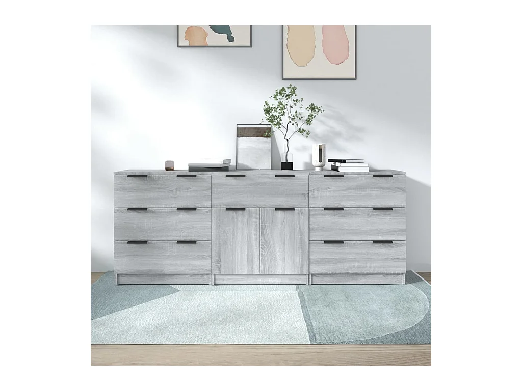 Buffets 3 pcs Sonoma gris Bois d'ingénierie