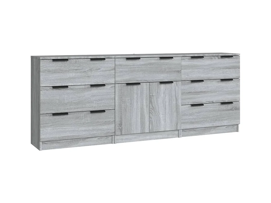 Buffets 3 pcs Sonoma gris Bois d'ingénierie