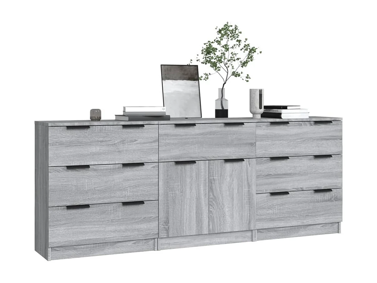 Buffets 3 pcs Sonoma gris Bois d'ingénierie