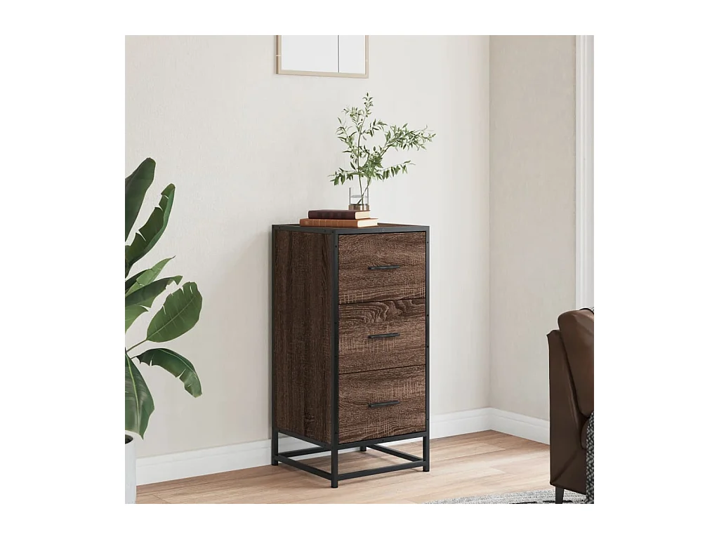 Buffet chêne marron 35,5x35x76 cm bois d'ingénierie et métal