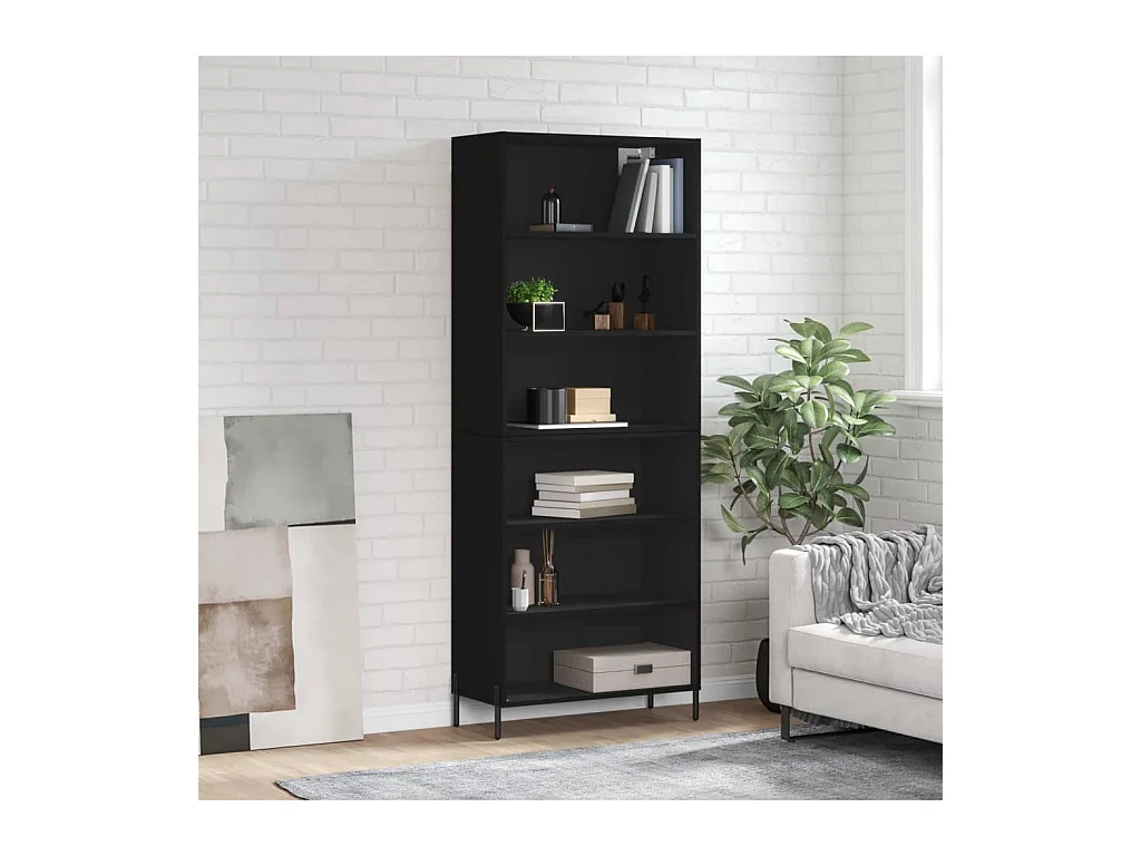 Credenza nera 69,5x32,5x180 cm in legno ingegnerizzato