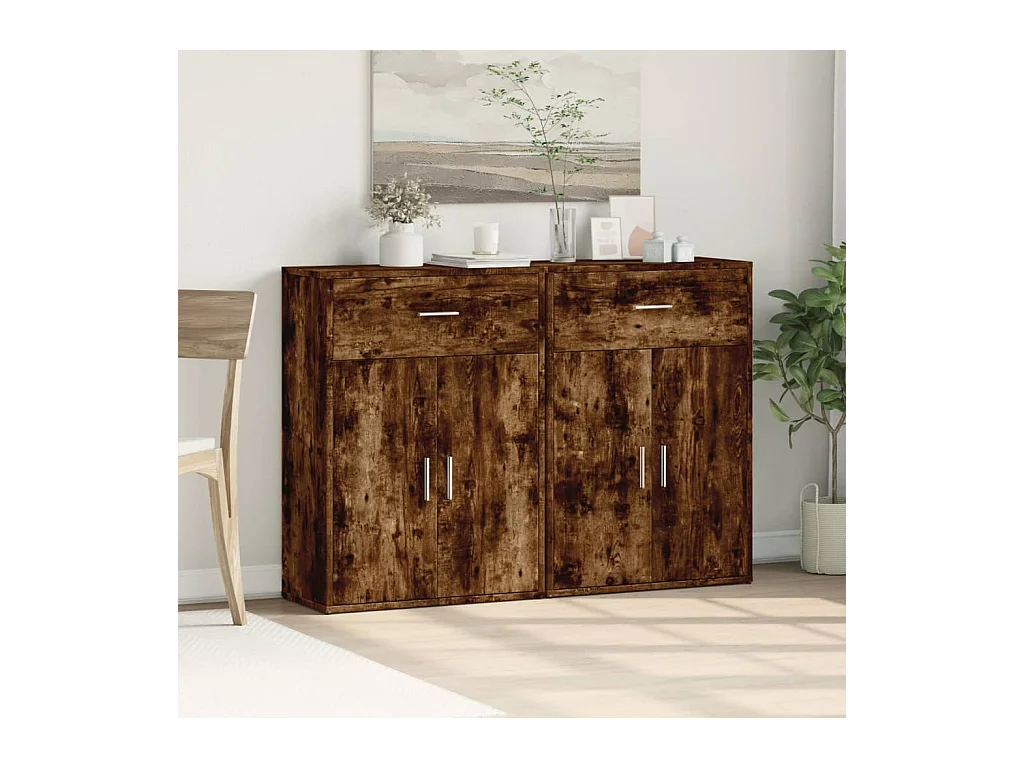 Buffets 2 pcs chêne fumé 60x30x84 cm bois d'ingénierie