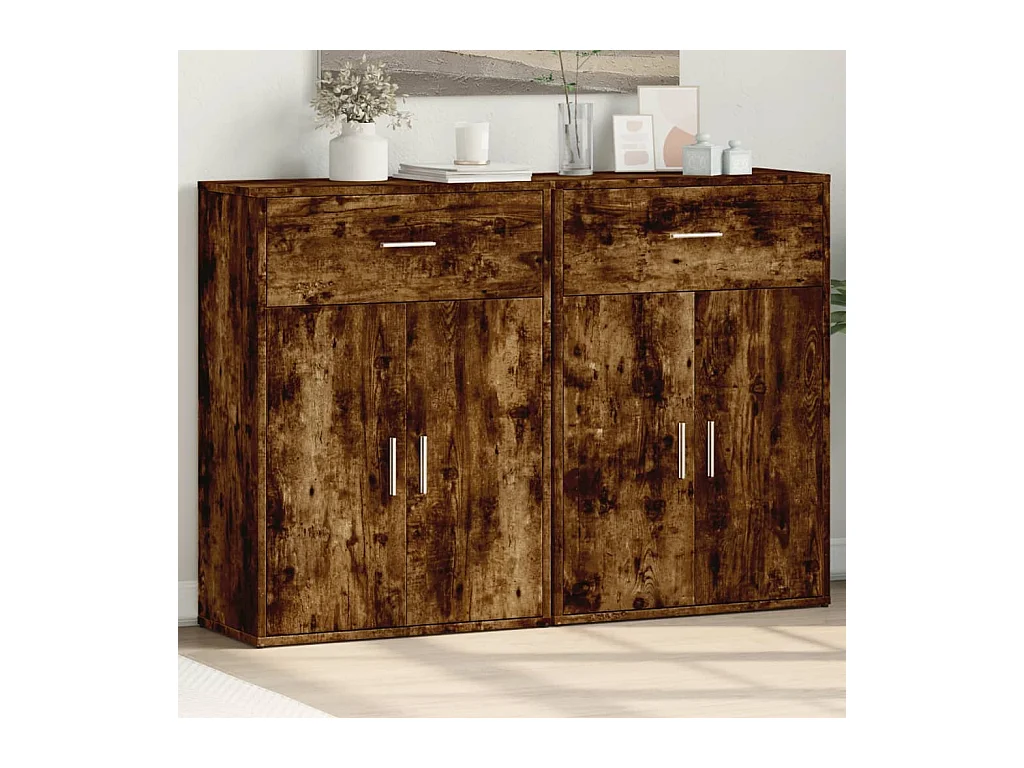 Buffets 2 pcs chêne fumé 60x30x84 cm bois d'ingénierie