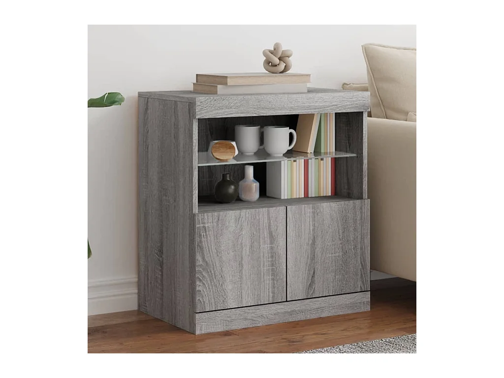 Buffet avec lumières LED sonoma gris 60x37x67 cm