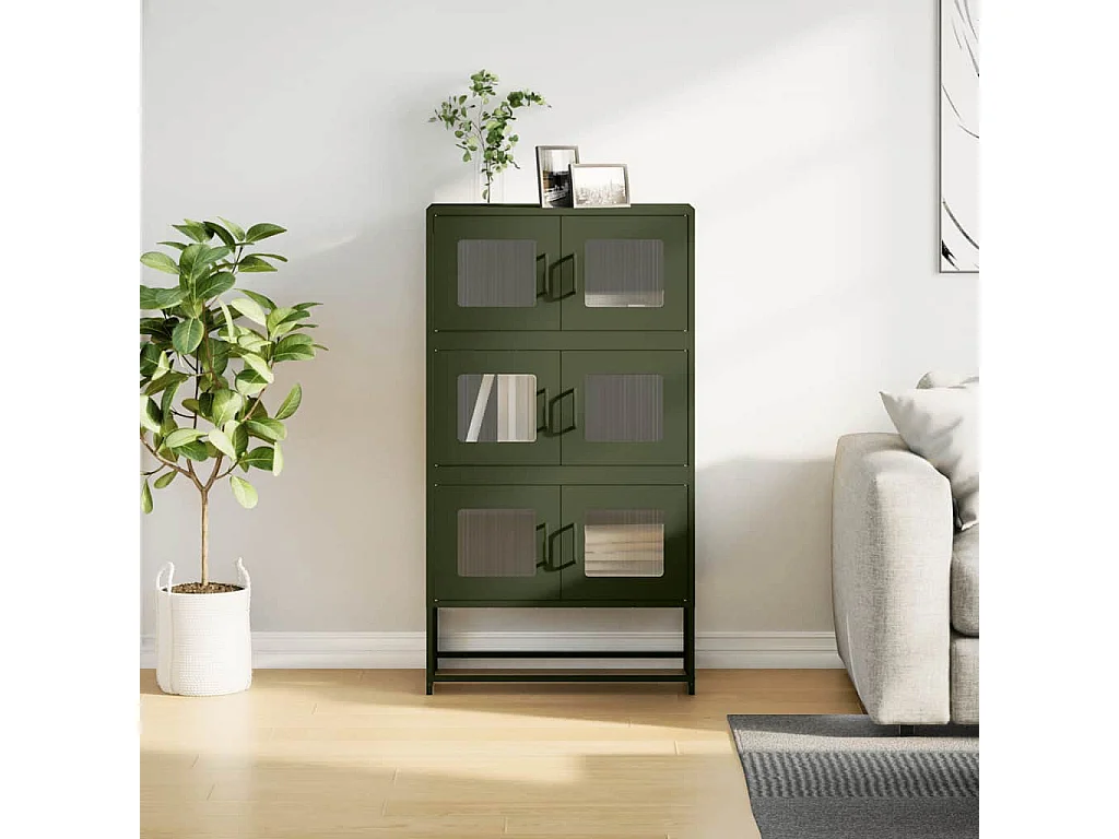 Buffet haut vert olive 68x39x123 cm acier