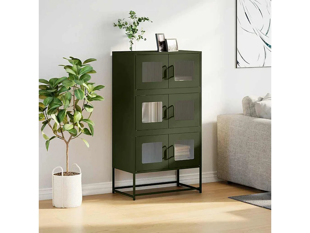 Buffet haut vert olive 68x39x123 cm acier