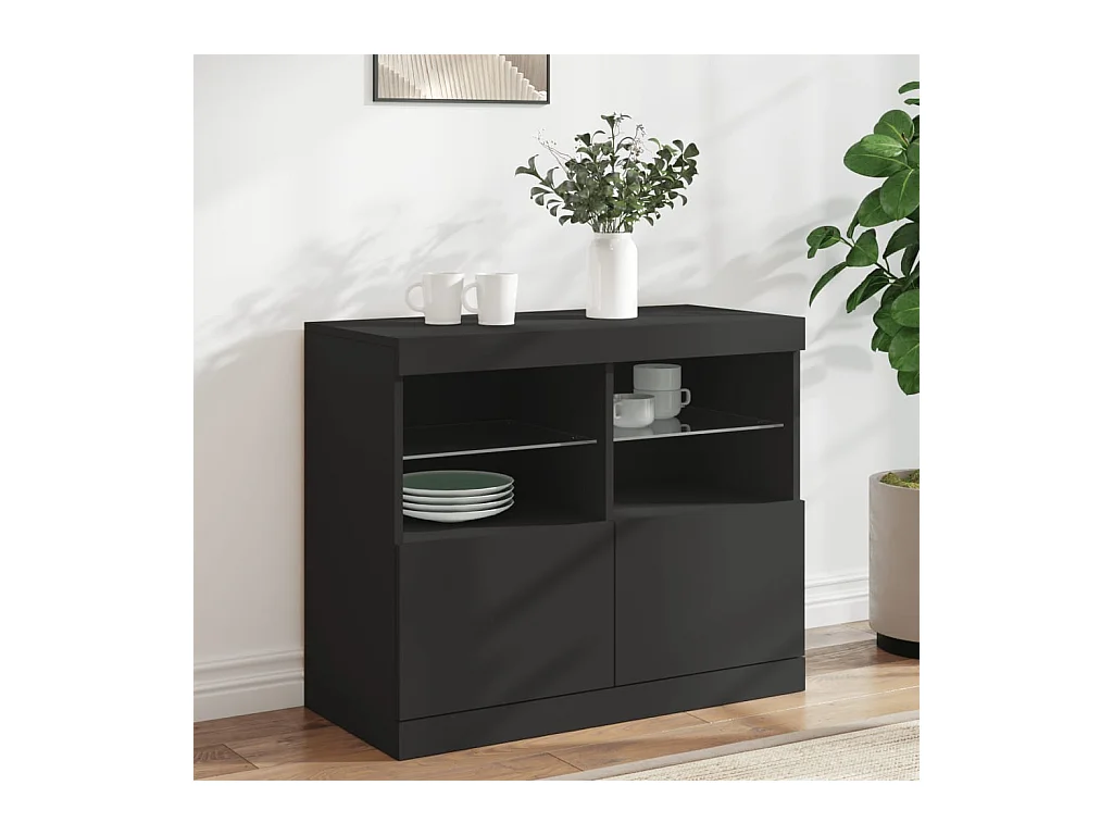 Buffet avec lumières LED noir 81x37x67 cm