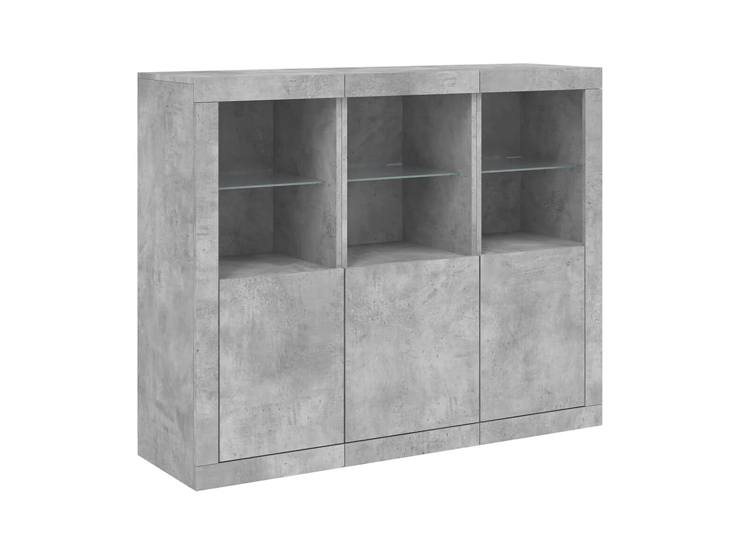 Buffets avec lumières LED 3 pcs gris béton bois d'ingénierie