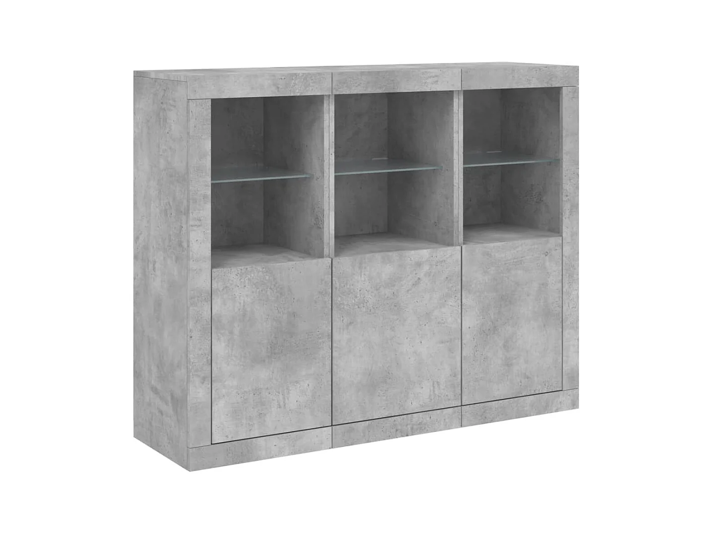 Buffets avec lumières LED 3 pcs gris béton bois d'ingénierie