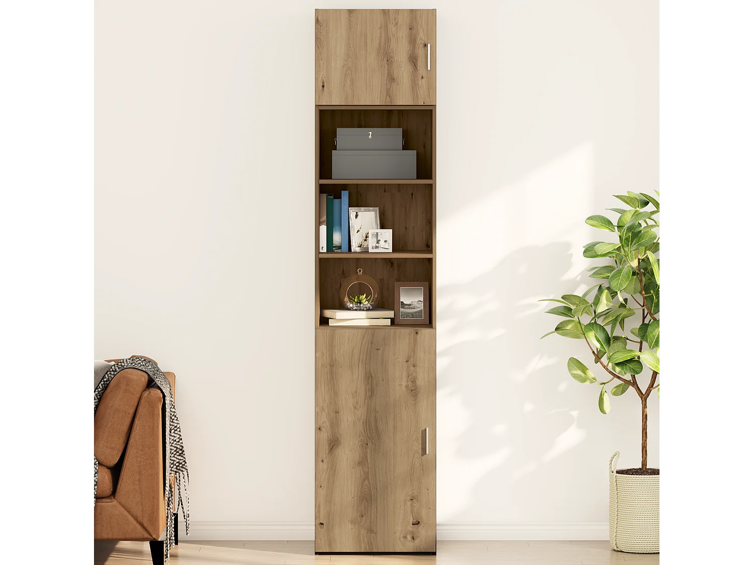 Mobile pensile con anta in rovere lavorato a mano 50 x 42,5 x 40 cm