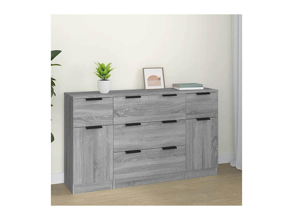 Ensemble de buffets 3 pcs Sonoma gris Bois d'ingénierie