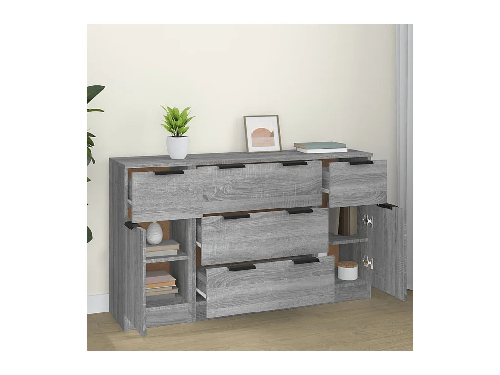 Ensemble de buffets 3 pcs Sonoma gris Bois d'ingénierie