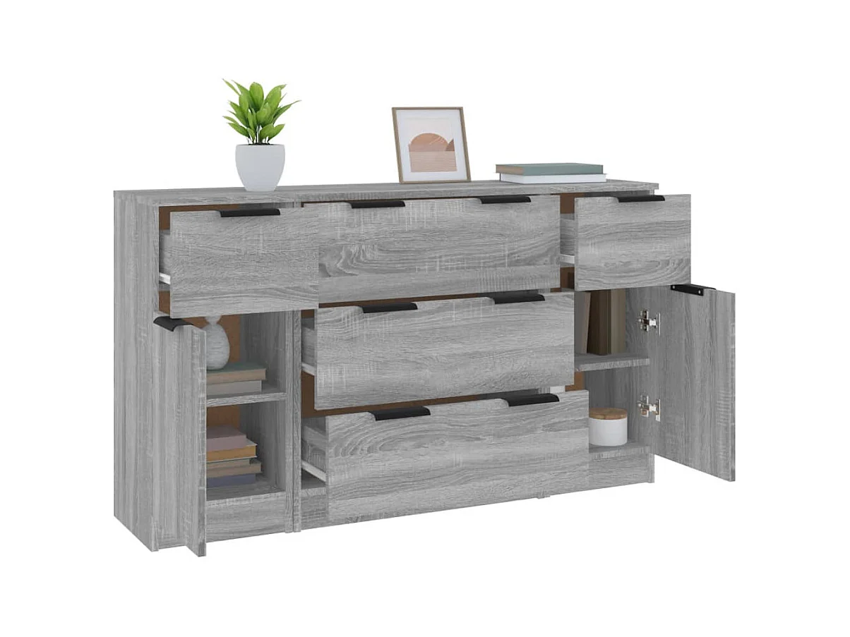 Ensemble de buffets 3 pcs Sonoma gris Bois d'ingénierie