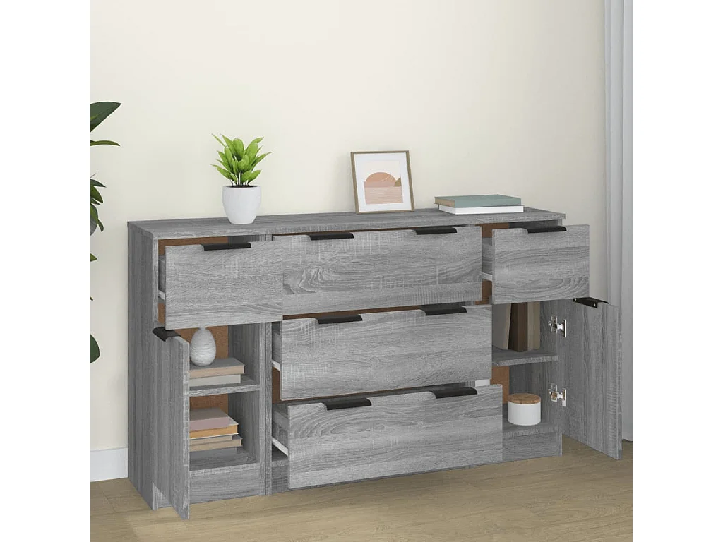 Sonoma Gray 3-delige buffetset van bewerkt hout