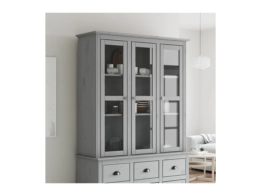 Armoire avec portes vitrées BODO gris bois de pin massif
