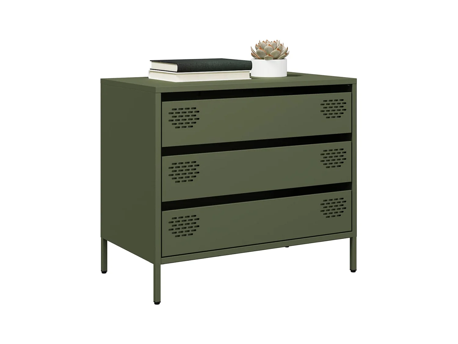 Olivgrünes Sideboard 68x39x58,5 cm kaltgewalzter Stahl