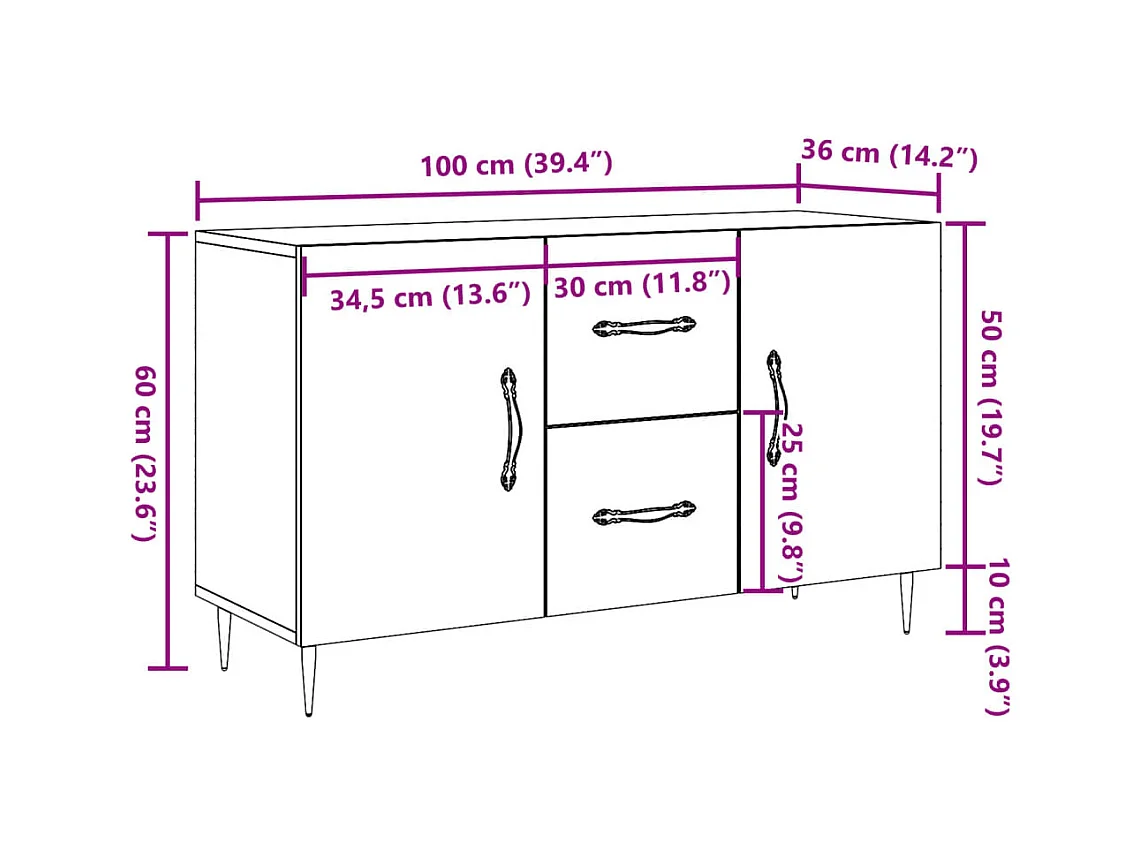 Buffet vieux bois 100x36x60 cm bois d'ingénierie