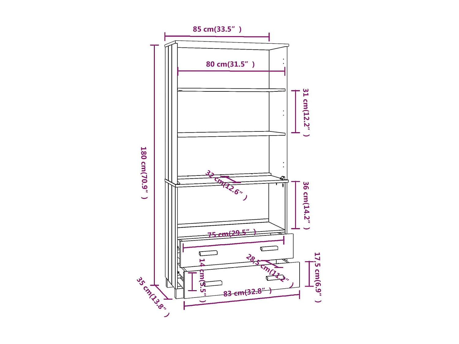 Buffet HAMAR Bois massif de pin Marron miel