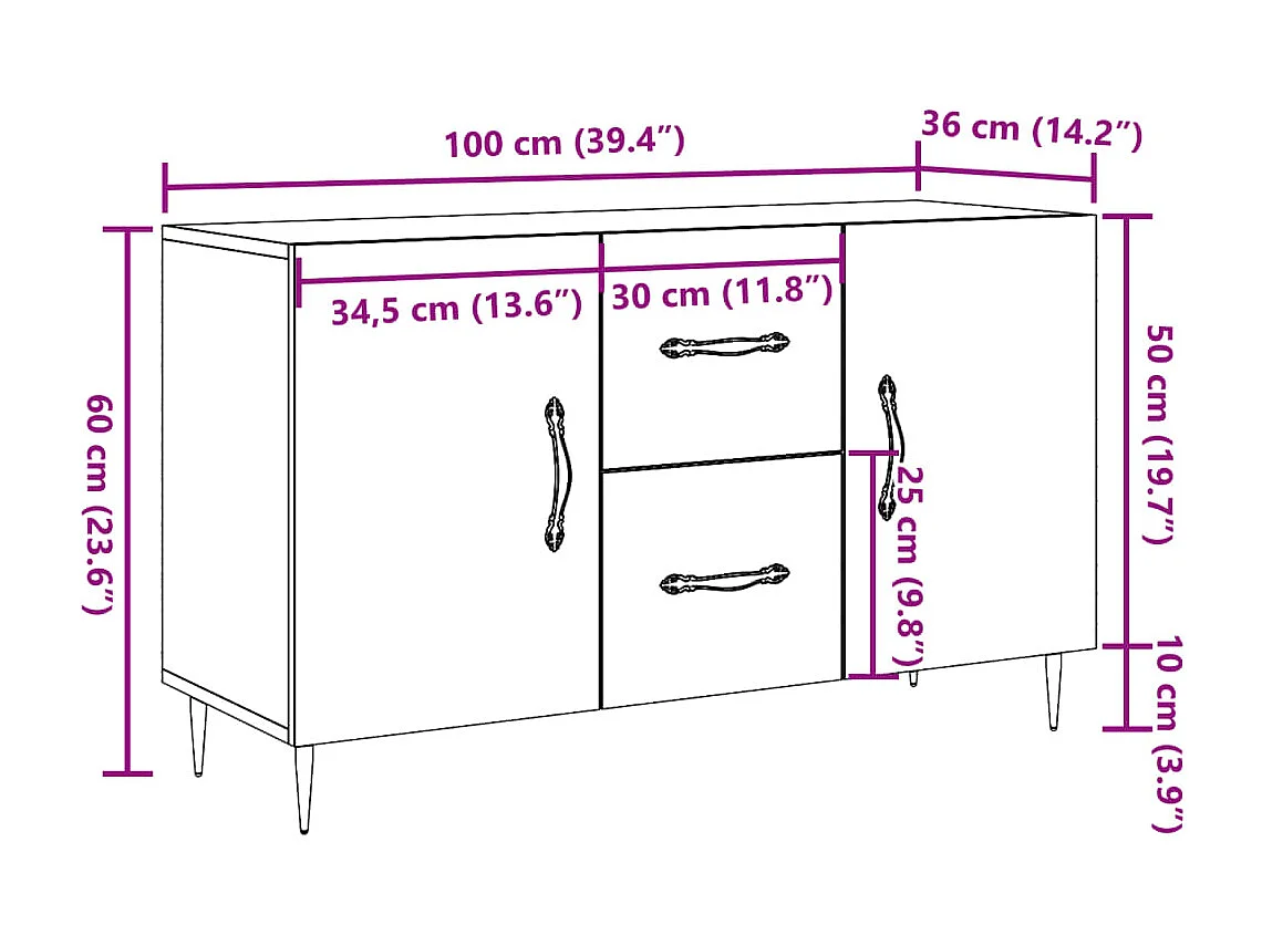 Handgefertigtes Sideboard aus Eichenholz 100x36x60 cm