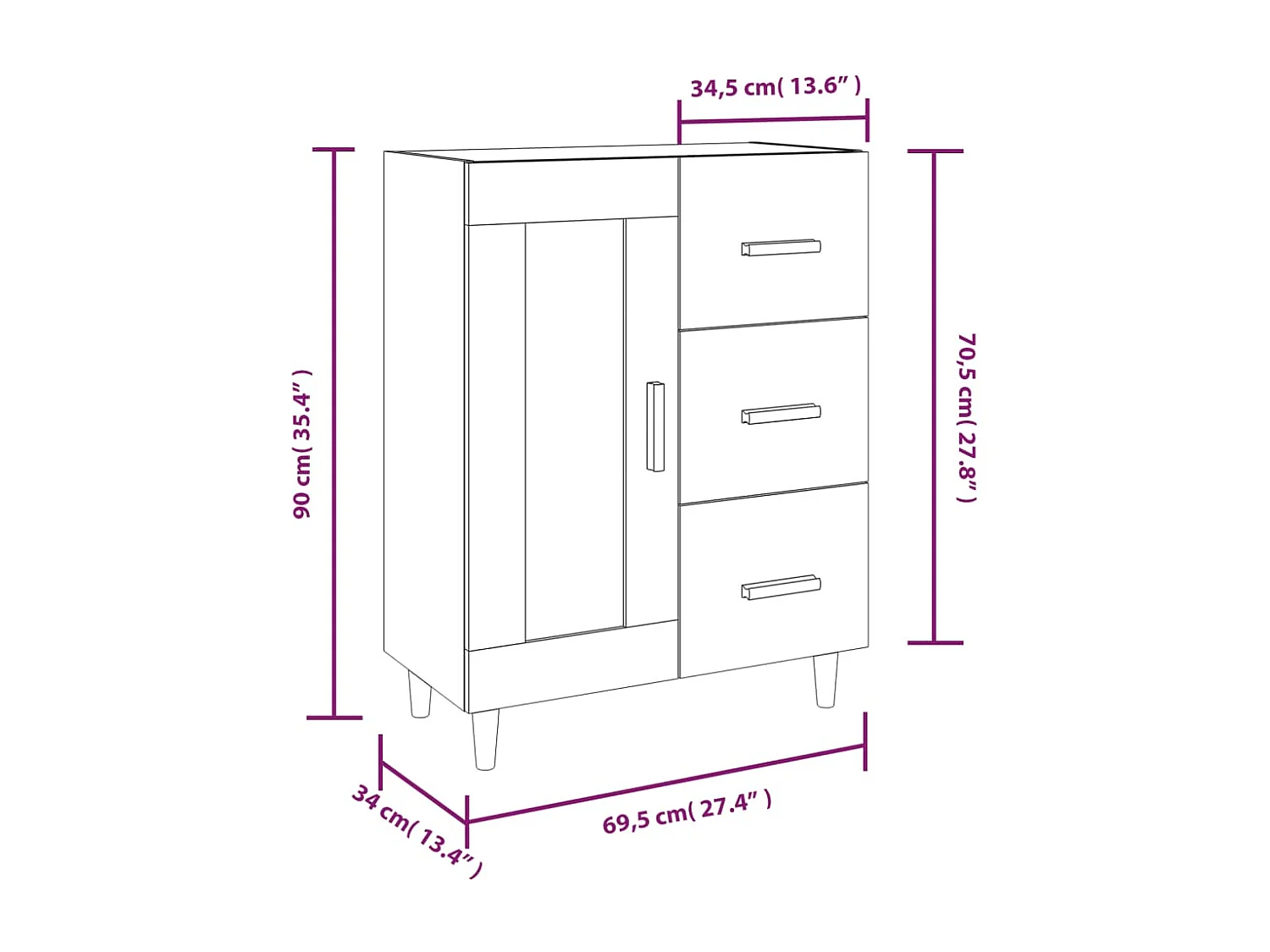 Dressoir Bruin eiken 69,5x34x90 cm Technisch hout