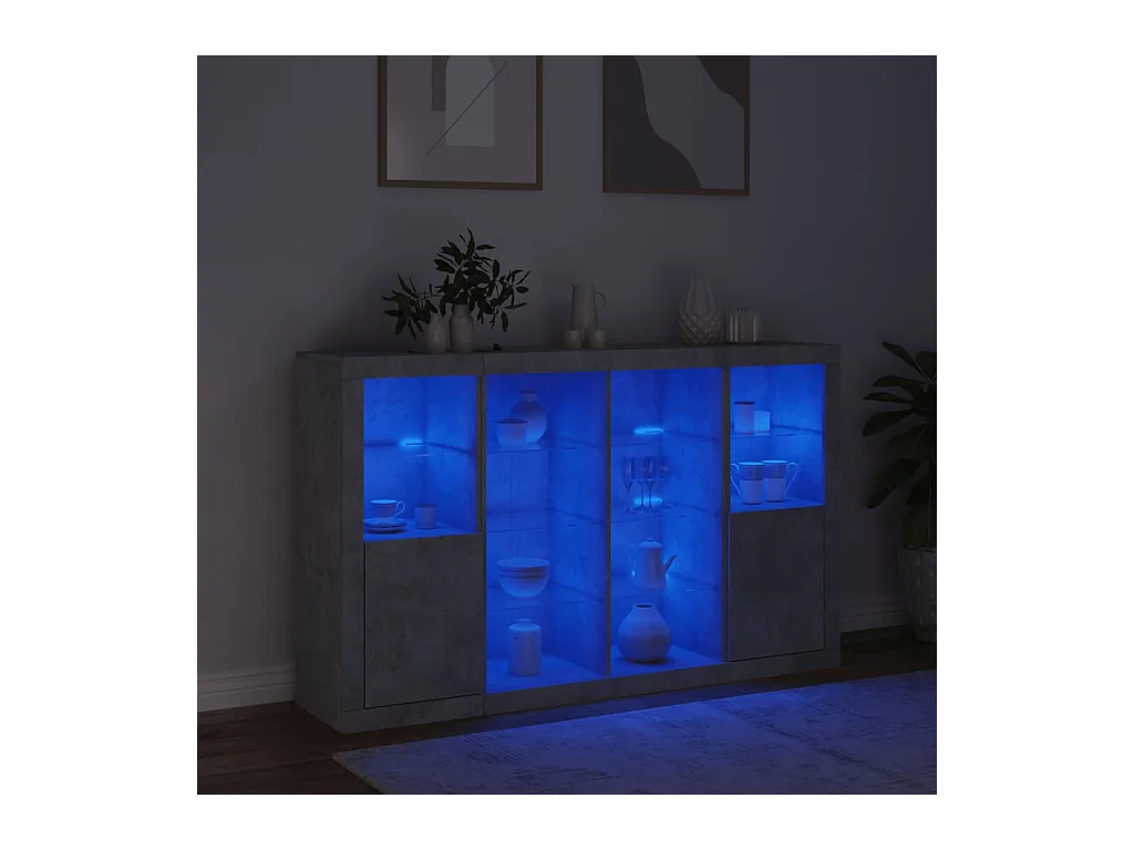 Credenze con luci a LED 3 pezzi in legno ingegnerizzato grigio cemento