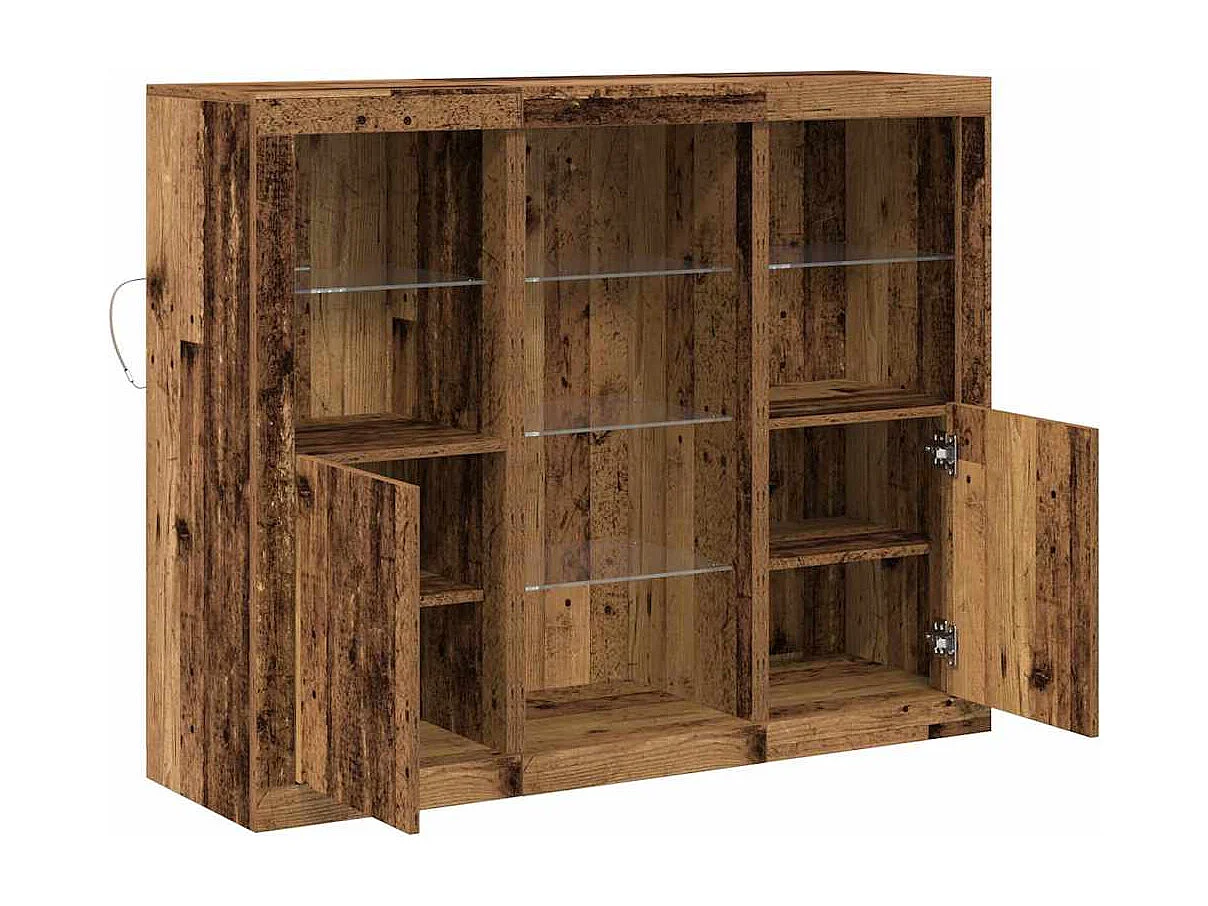 Meuble de rangement avec lumières LED vieux bois 123x37x100 cm bois d'ingénierie